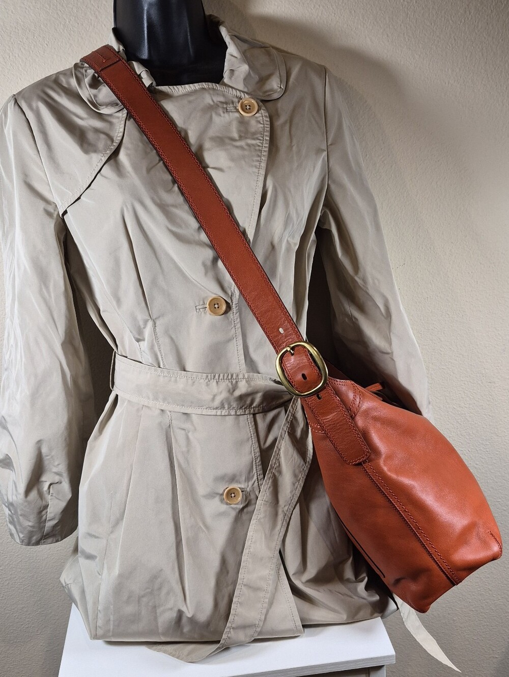 Coach Orange Leather Bleeker Duffle with Tattersall lining